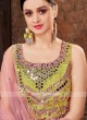 Net Lehenga Choli In Parrot Green & Light Pink